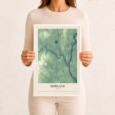 Howland, Maine map print - 12 x 18 white Ayous wood frame