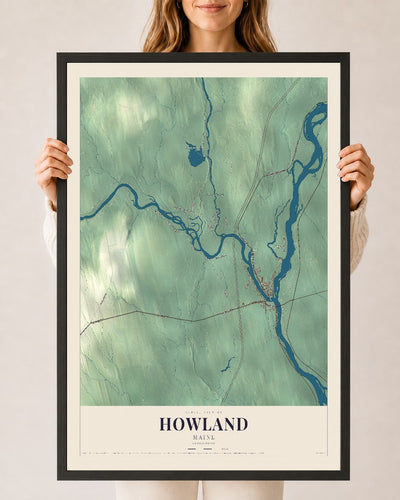 Howland, Maine map print - 24 x 36 black Ayous wood frame
