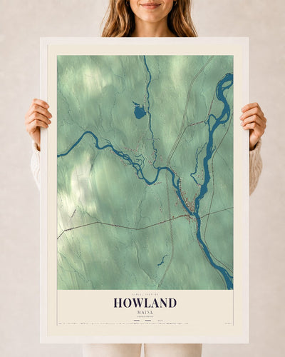Howland, Maine map print - 24 x 36 white Ayous wood frame