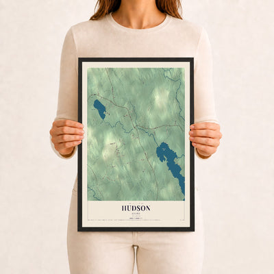 Hudson, Maine map print - 12 x 18 black Ayous wood frame