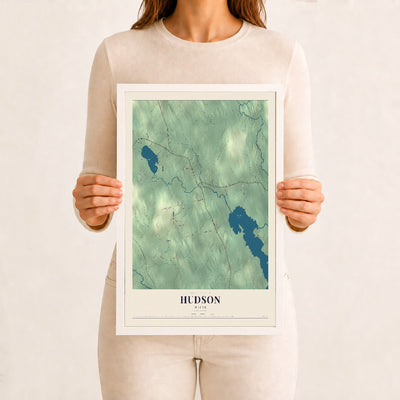 Hudson, Maine map print - 12 x 18 white Ayous wood frame