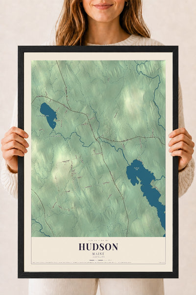 Hudson, Maine map print - 18 x 24 black Ayous wood frame