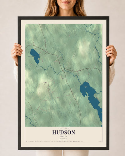 Hudson, Maine map print - 24 x 36 black Ayous wood frame