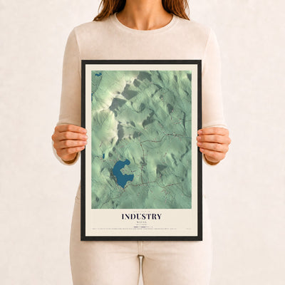 Industry, Maine map print - 12 x 18 black Ayous wood frame