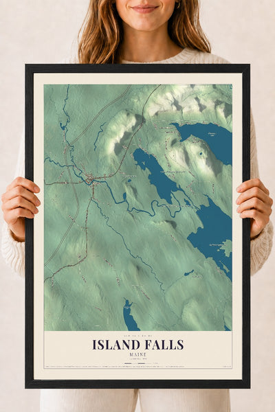 Island Falls, Maine map print - 18 x 24 black Ayous wood frame