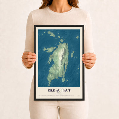 Isle au Haut, Maine map print - 12 x 18 black Ayous wood frame