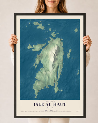Isle au Haut, Maine map print - 24 x 36 black Ayous wood frame