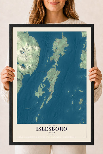 Islesboro, Maine map print - 18 x 24 black Ayous wood frame