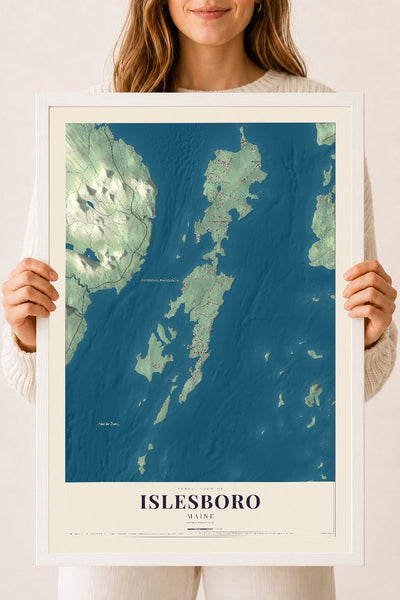 Islesboro, Maine map print - 18 x 24 white Ayous wood frame