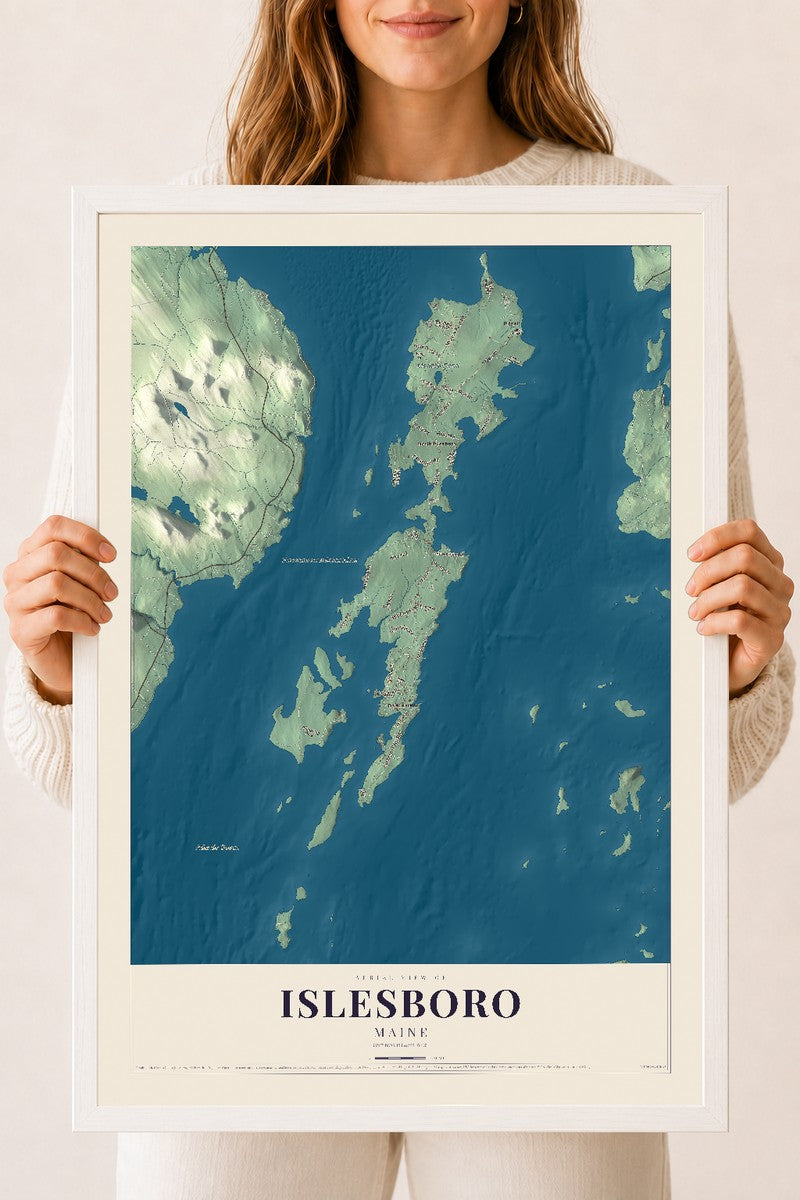 Islesboro, Maine map print - 18 x 24 white Ayous wood frame