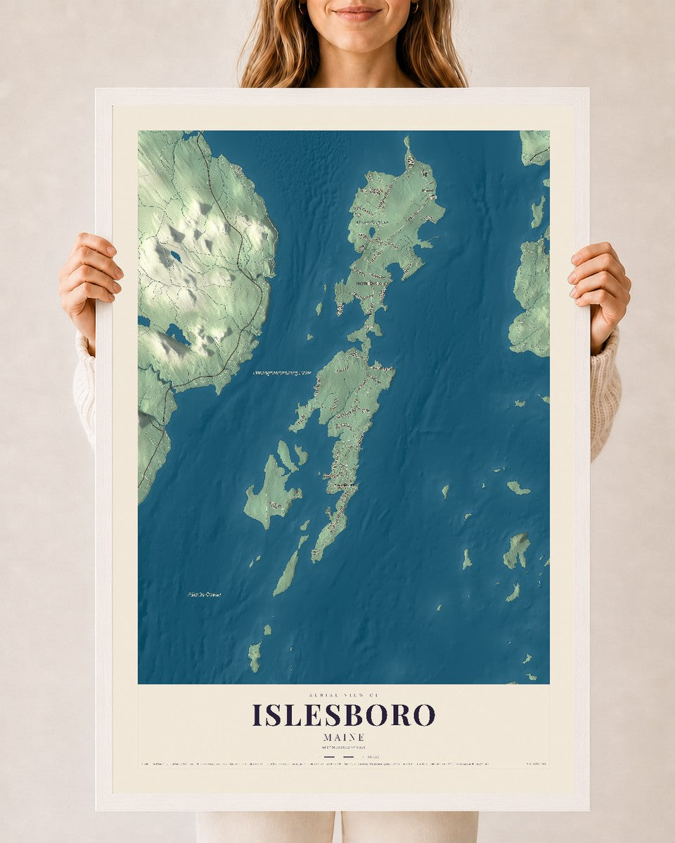 Islesboro, Maine map print - 24 x 36 white Ayous wood frame