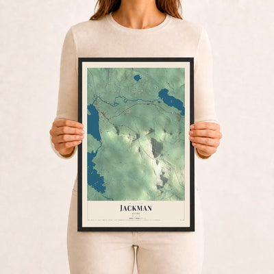 Jackman, Maine map print - 12 x 18 black Ayous wood frame