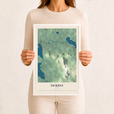 Jackman, Maine map print - 12 x 18 white Ayous wood frame