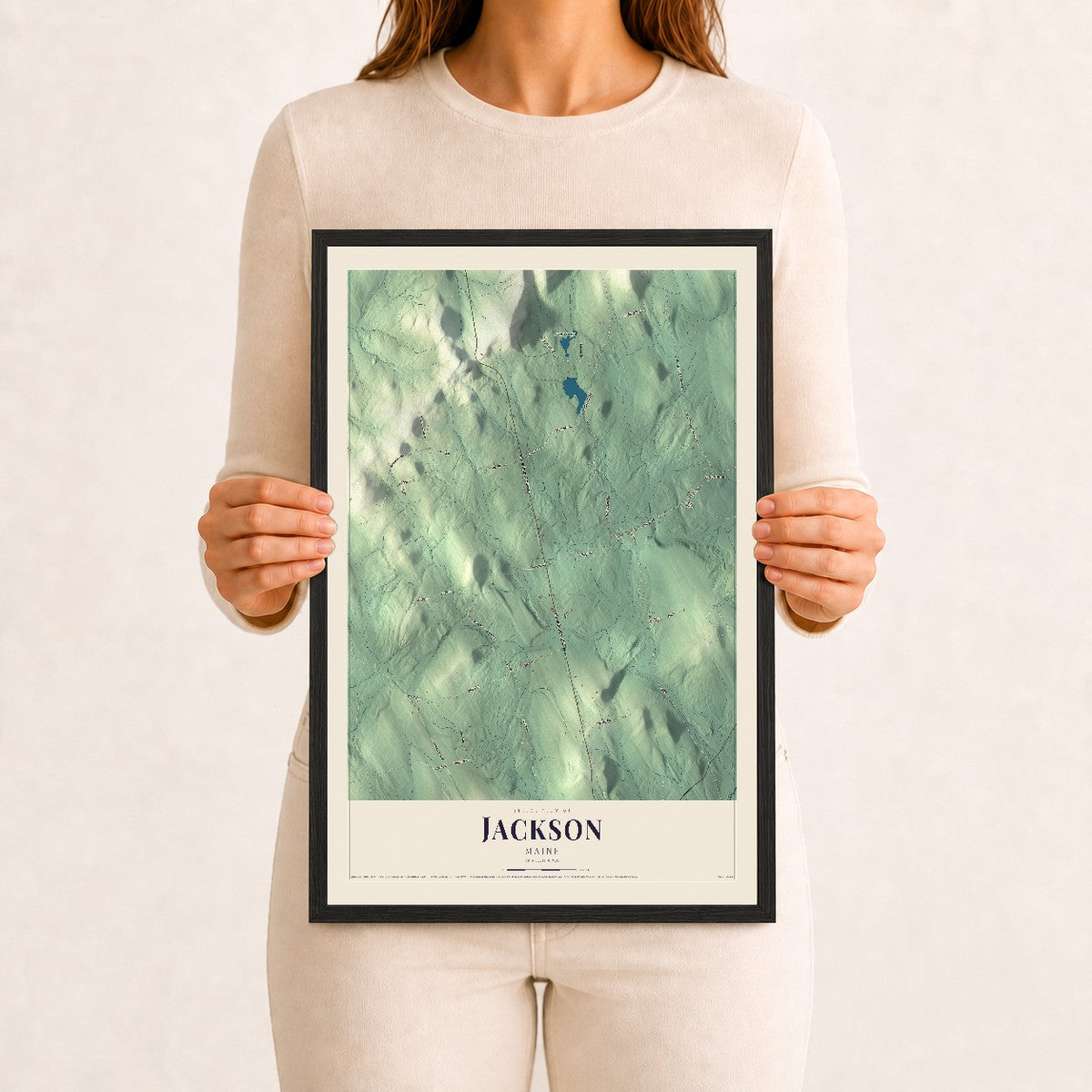 Jackson, Maine map print - 12 x 18 black Ayous wood frame