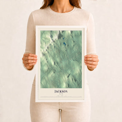Jackson, Maine map print - 12 x 18 white Ayous wood frame