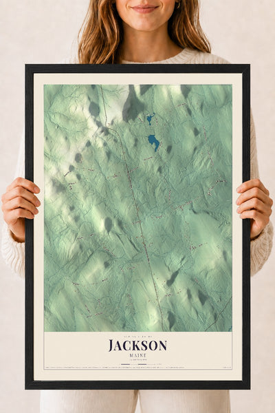 Jackson, Maine map print - 18 x 24 black Ayous wood frame