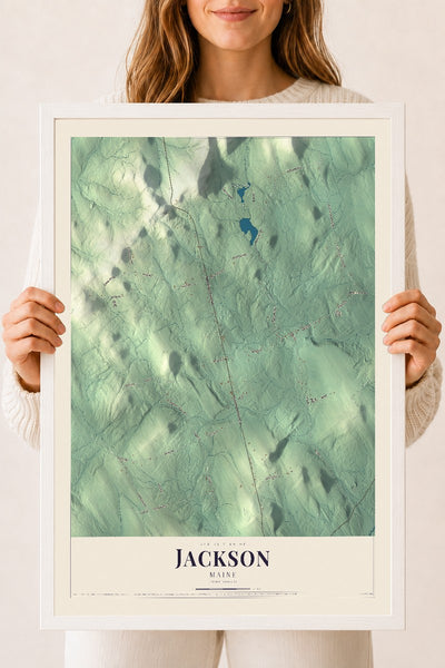 Jackson, Maine map print - 18 x 24 white Ayous wood frame