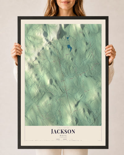 Jackson, Maine map print - 24 x 36 black Ayous wood frame