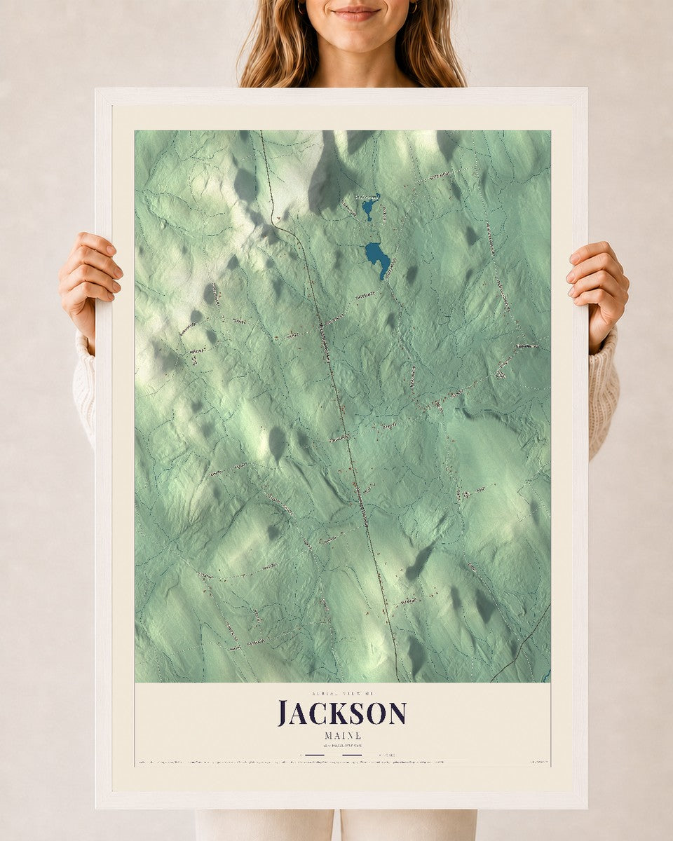 Jackson, Maine map print - 24 x 36 white Ayous wood frame