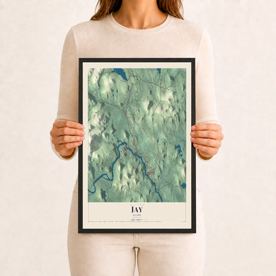 Jay, Maine map print - 12 x 18 black Ayous wood frame