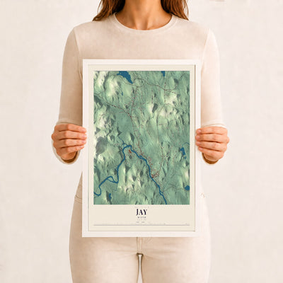 Jay, Maine map print - 12 x 18 white Ayous wood frame