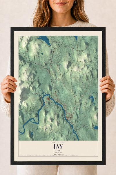 Jay, Maine map print - 18 x 24 black Ayous wood frame