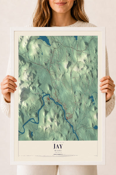 Jay, Maine map print - 18 x 24 white Ayous wood frame