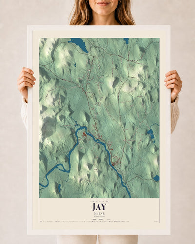 Jay, Maine map print - 24 x 36 white Ayous wood frame