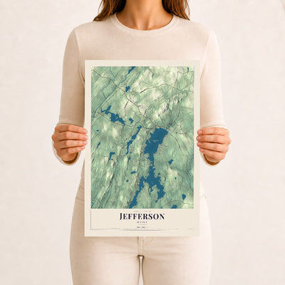 Jefferson, Maine map print - 12 x 18 archival matte print