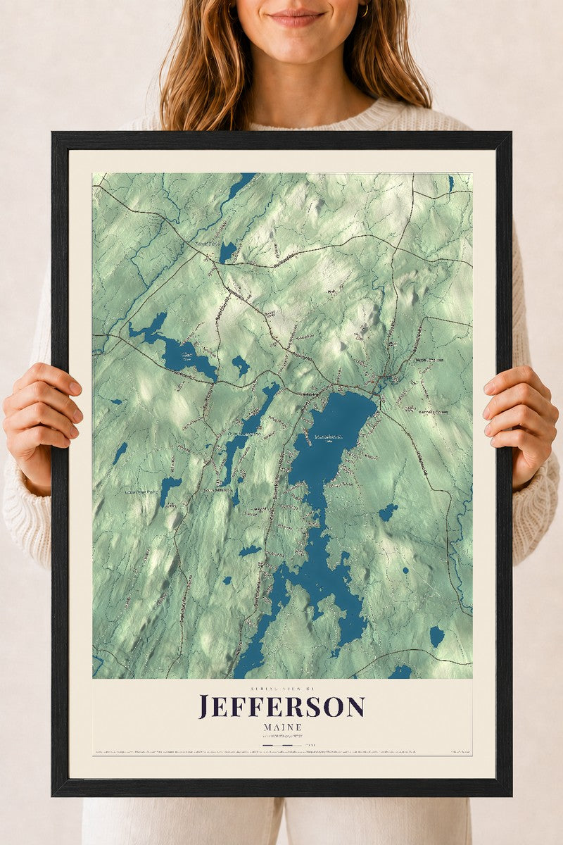Jefferson, Maine map print - 18 x 24 black Ayous wood frame