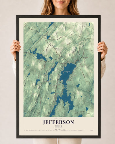 Jefferson, Maine map print - 24 x 36 black Ayous wood frame