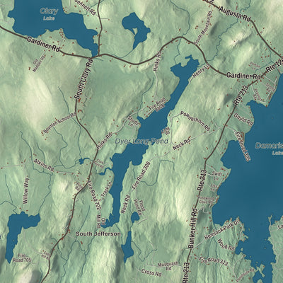 Terrain and local geography detail from the Jefferson, Maine map