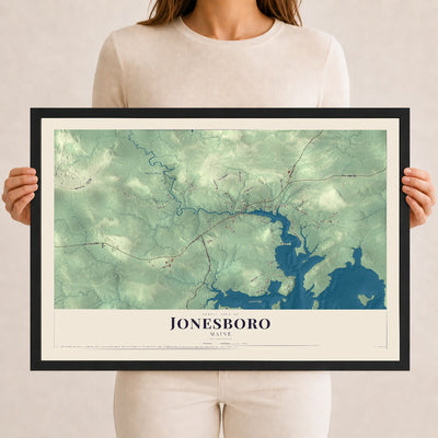 Jonesboro, Maine map print - 12 x 18 black Ayous wood frame