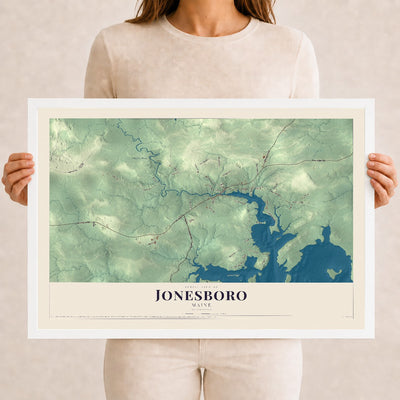 Jonesboro, Maine map print - 12 x 18 white Ayous wood frame