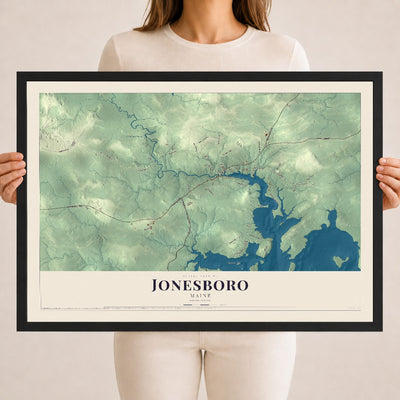 Jonesboro, Maine map print - 18 x 24 black Ayous wood frame