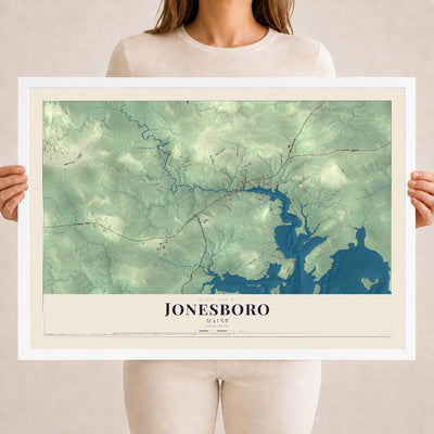 Jonesboro, Maine map print - 18 x 24 white Ayous wood frame