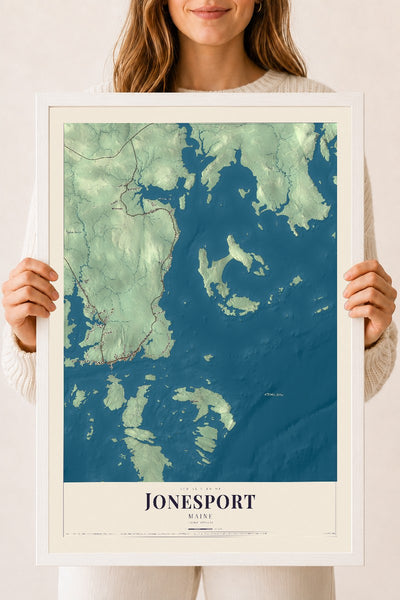 Jonesport, Maine map print - 18 x 24 white Ayous wood frame