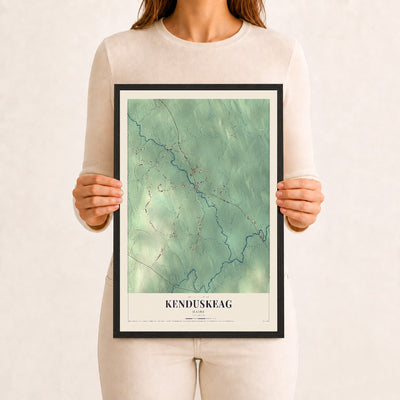 Kenduskeag, Maine map print - 12 x 18 black Ayous wood frame
