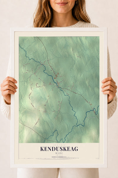 Kenduskeag, Maine map print - 18 x 24 white Ayous wood frame