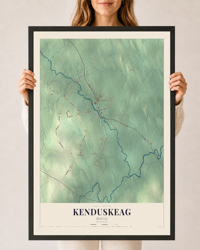 Kenduskeag, Maine map print - 24 x 36 black Ayous wood frame