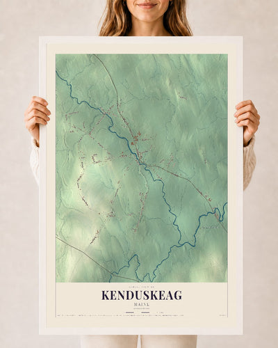 Kenduskeag, Maine map print - 24 x 36 white Ayous wood frame
