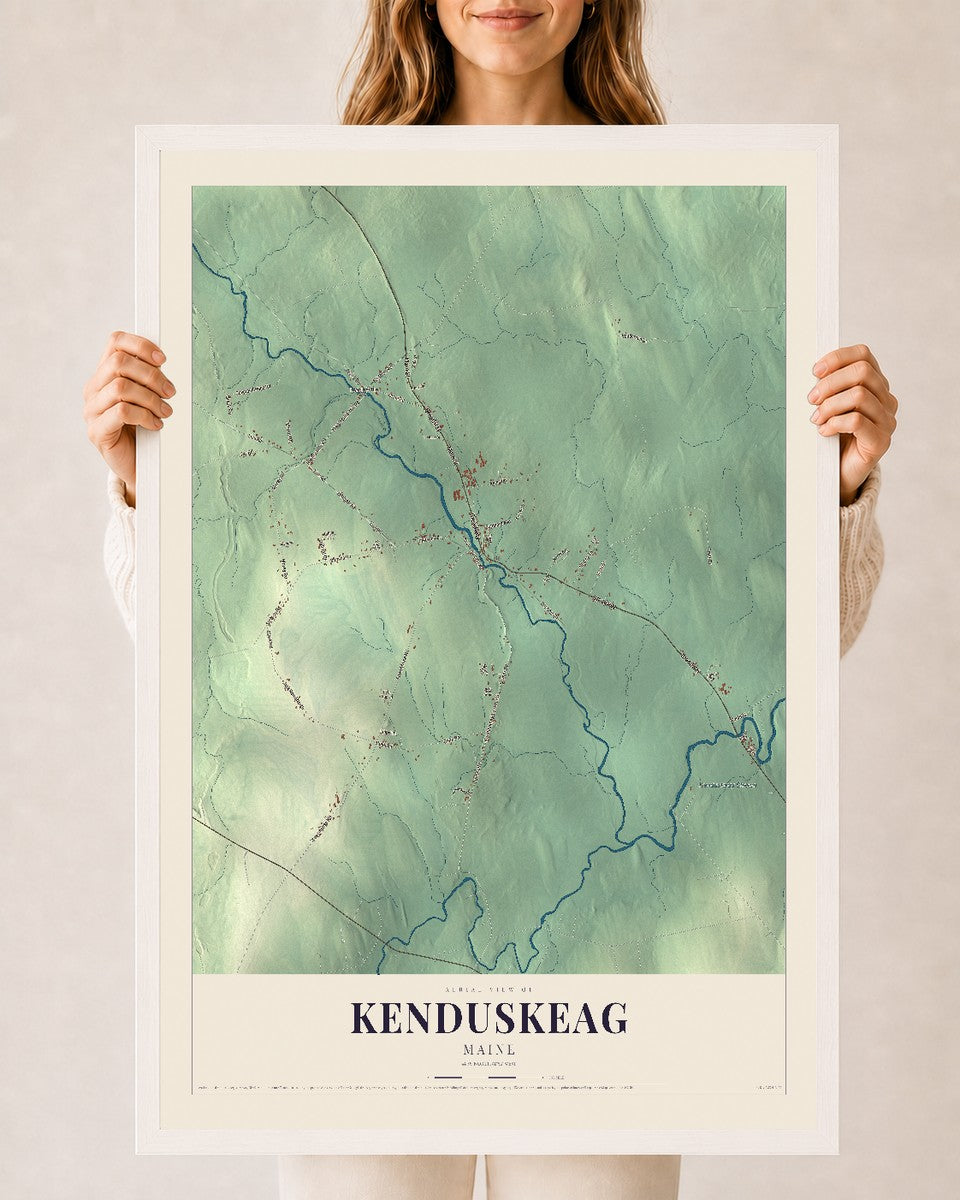Kenduskeag, Maine map print - 24 x 36 white Ayous wood frame