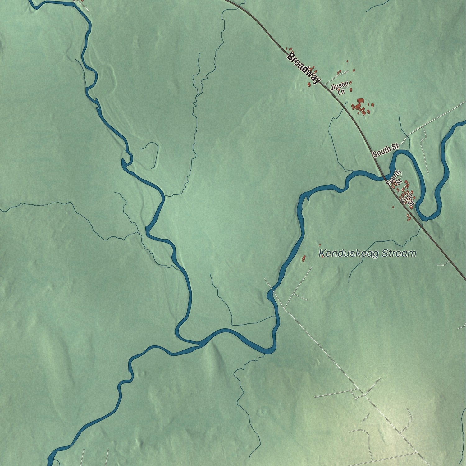 Terrain and local geography detail from the Kenduskeag, Maine map