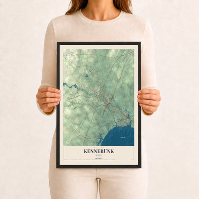 Kennebunk, Maine map print - 12 x 18 black Ayous wood frame