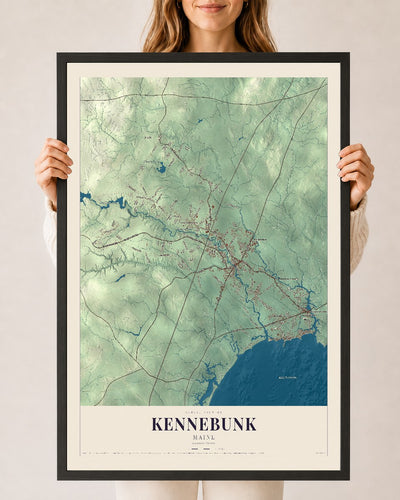 Kennebunk, Maine map print - 24 x 36 black Ayous wood frame