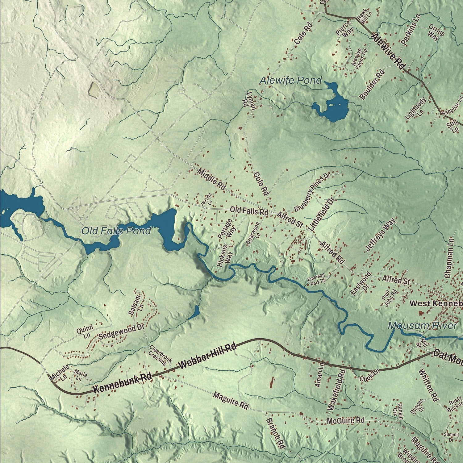Terrain and local geography detail from the Kennebunk, Maine map