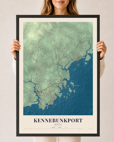 Kennebunkport, Maine map print - 24 x 36 black Ayous wood frame