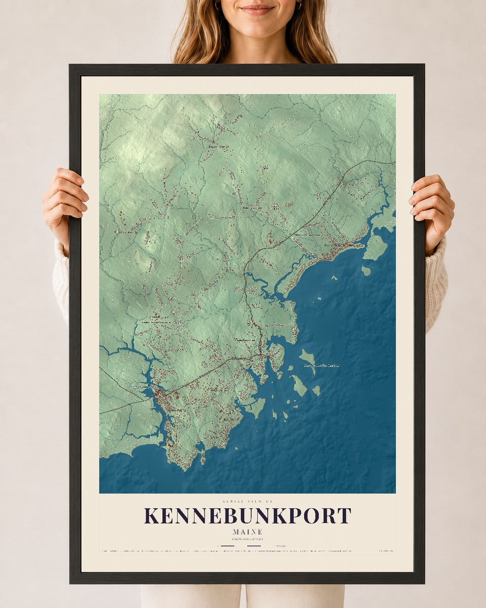 Kennebunkport, Maine map print - 24 x 36 black Ayous wood frame