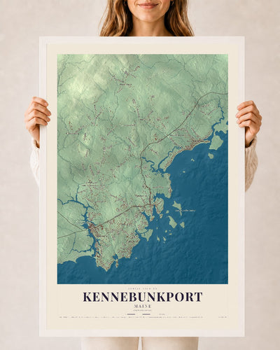 Kennebunkport, Maine map print - 24 x 36 white Ayous wood frame
