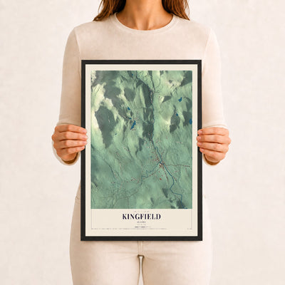 Kingfield, Maine map print - 12 x 18 black Ayous wood frame
